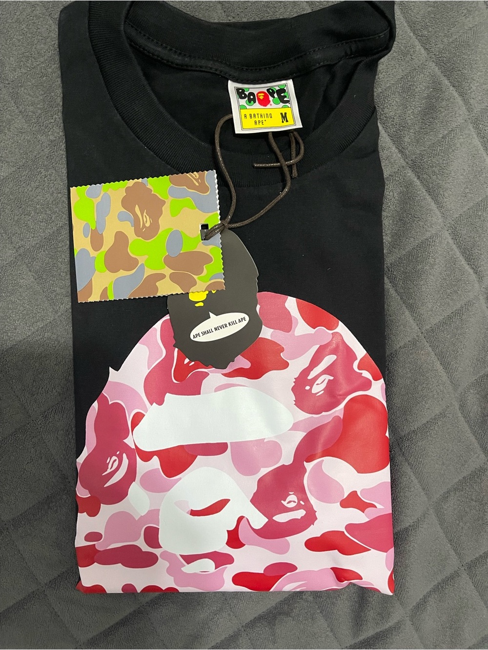 Bape Black T-Shirt with Pink & Red Camo Ape Logo